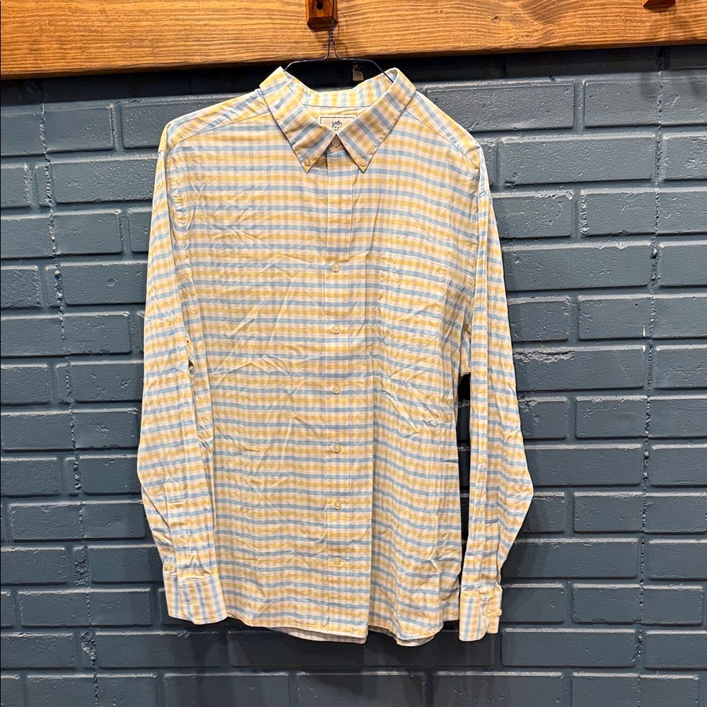 Southern Tide Yellow and White Plaid Shirt